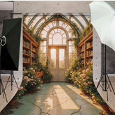 Aperturee - Aperturee Sunlight Greenery Floral Glass Library Sweep Backdrop